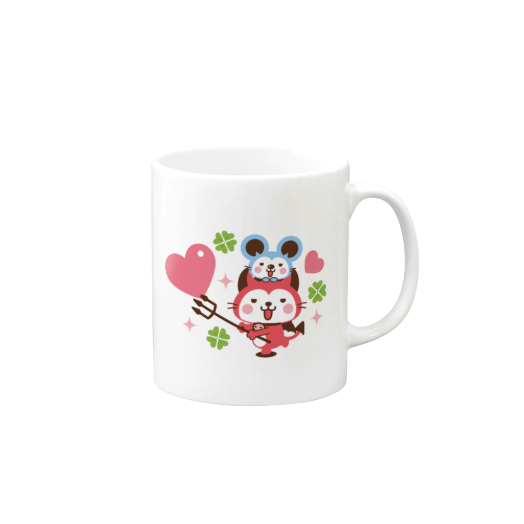 ミニマムユニヴァース@SUZURIのデビねこくんとデビねずちゃん マグカップ ハート Mug :right side of the handle