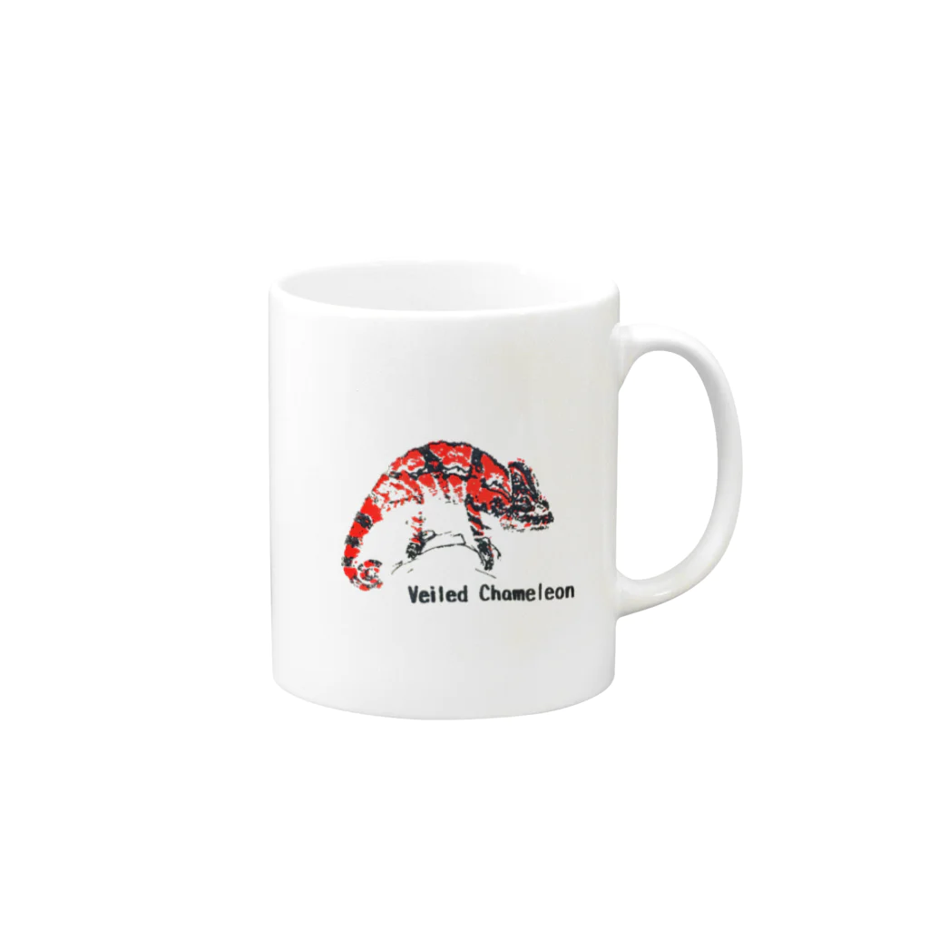 Happiness Reptiles 【ハピレプ】のシルクスクリーン 【エボシカメレオン】レッド Mug :right side of the handle