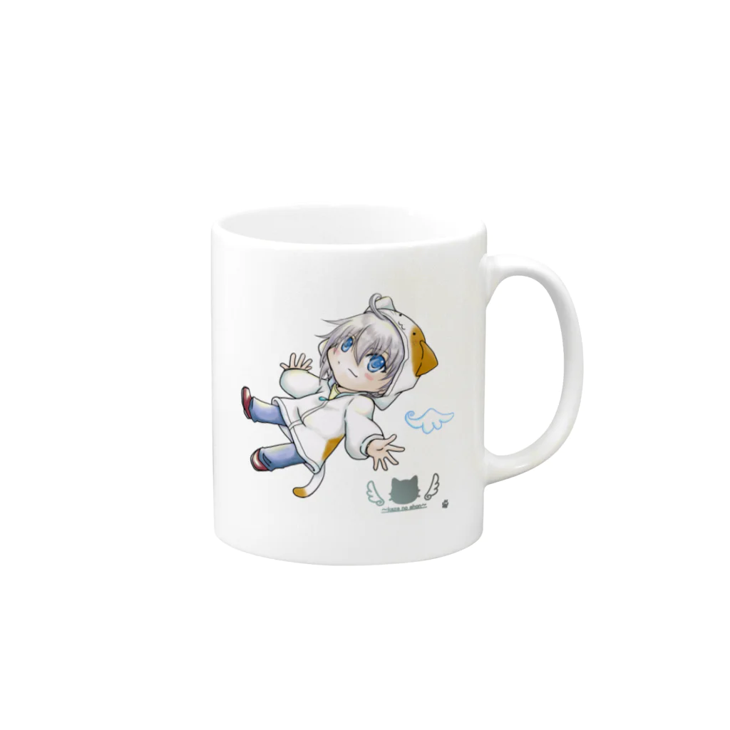 風の絵本の猫パーカーの子 Mug :right side of the handle