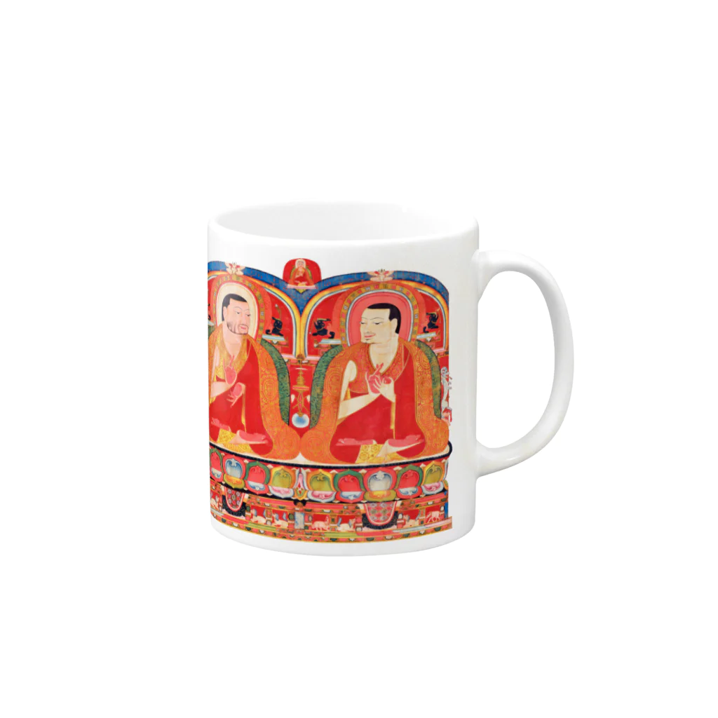 Nursery Rhymes  【アンティークデザインショップ】のチベット仏教の僧侶たち マグカップの取っ手の右面