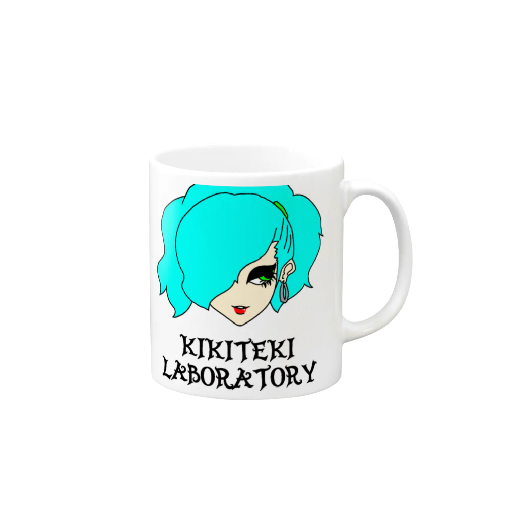 KIKITEKI_LABORATORYのPONITE GAL ミント×黄緑 Mug :right side of the handle