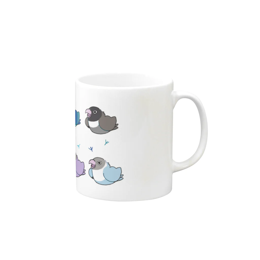 おりすの巣のアングリーラブバード　ボタンインコ達（ブルー） Mug :right side of the handle