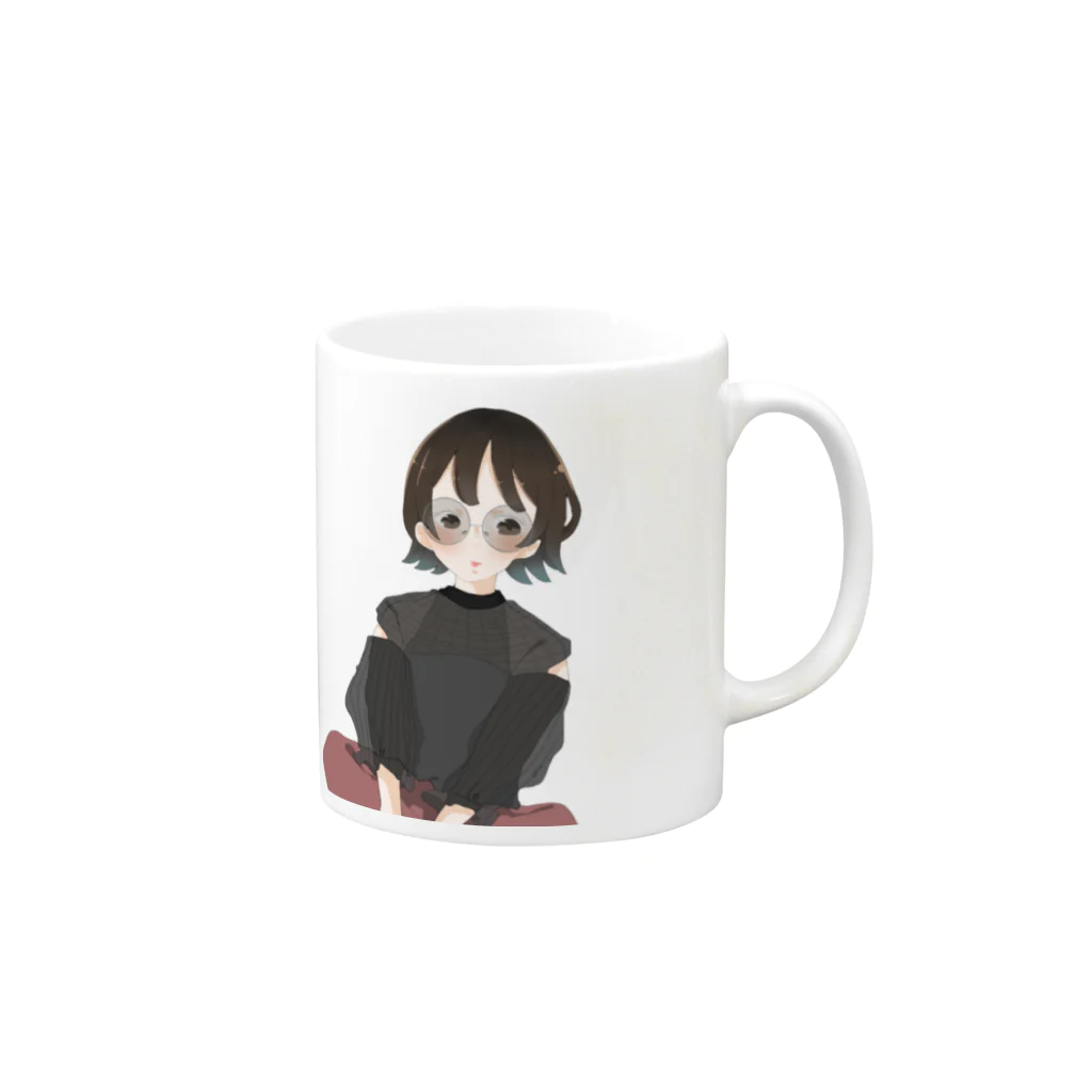 のん@お絵描き垢のお洒落な女の子 Mug :right side of the handle