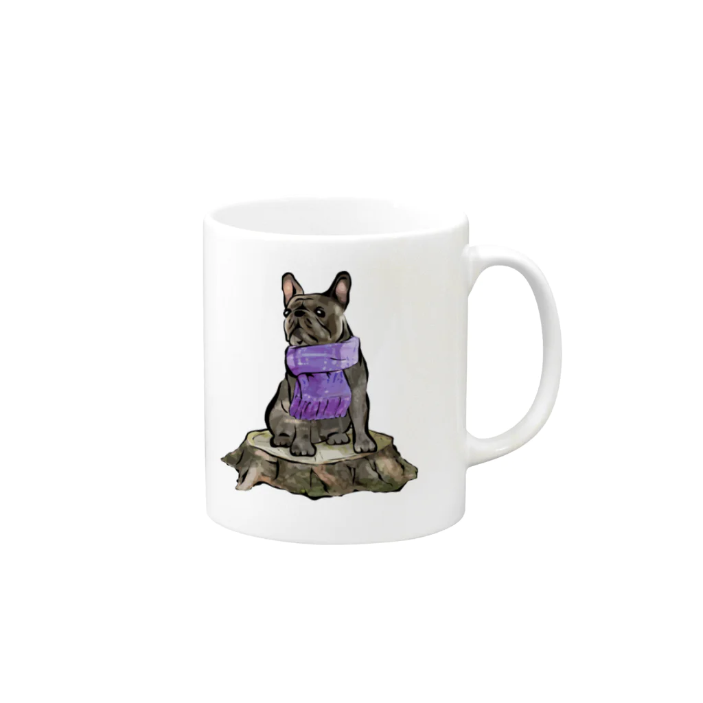 犬グッズの店しえるぶるーのマフラー犬　フレンチブルドッグ　ブリンドル Mug :right side of the handle