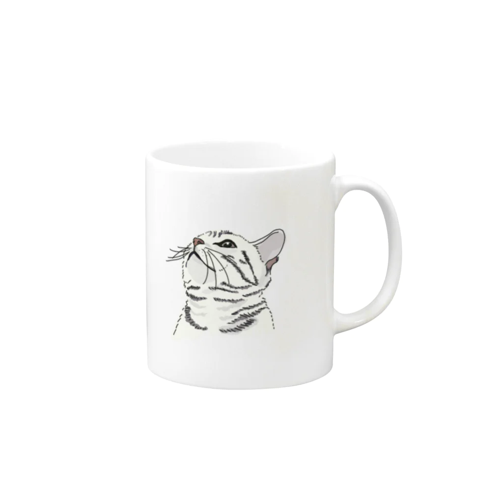 カナタ　フタバのサバトラ柄の猫 Mug :right side of the handle