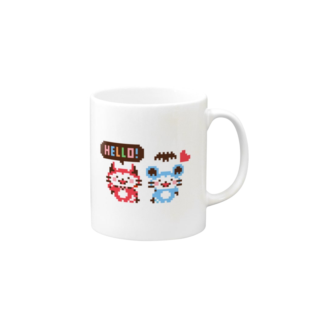ミニマムユニヴァース@SUZURIのデビねこくんとデビねずちゃんドット絵 マグカップ Mug :right side of the handle