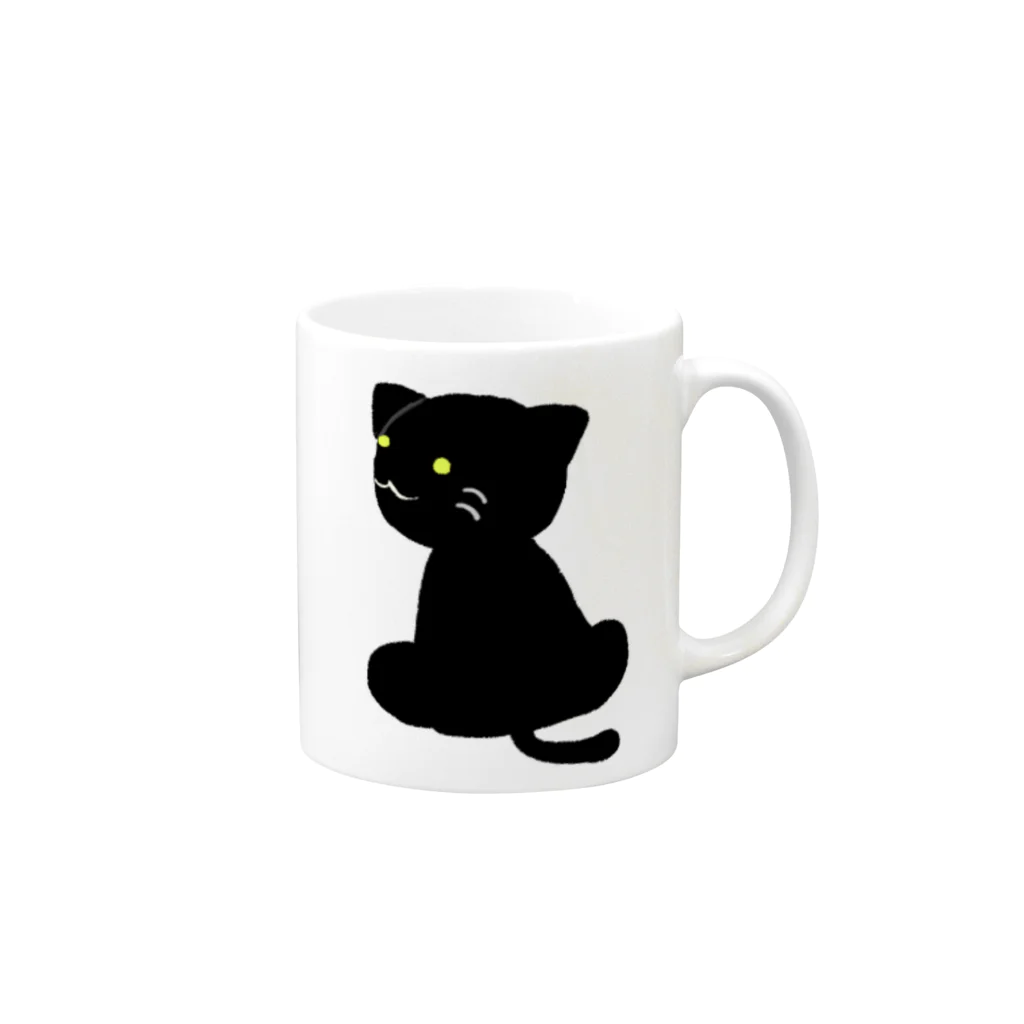 月見うどんの黒い猫さん マグカップの取っ手の右面