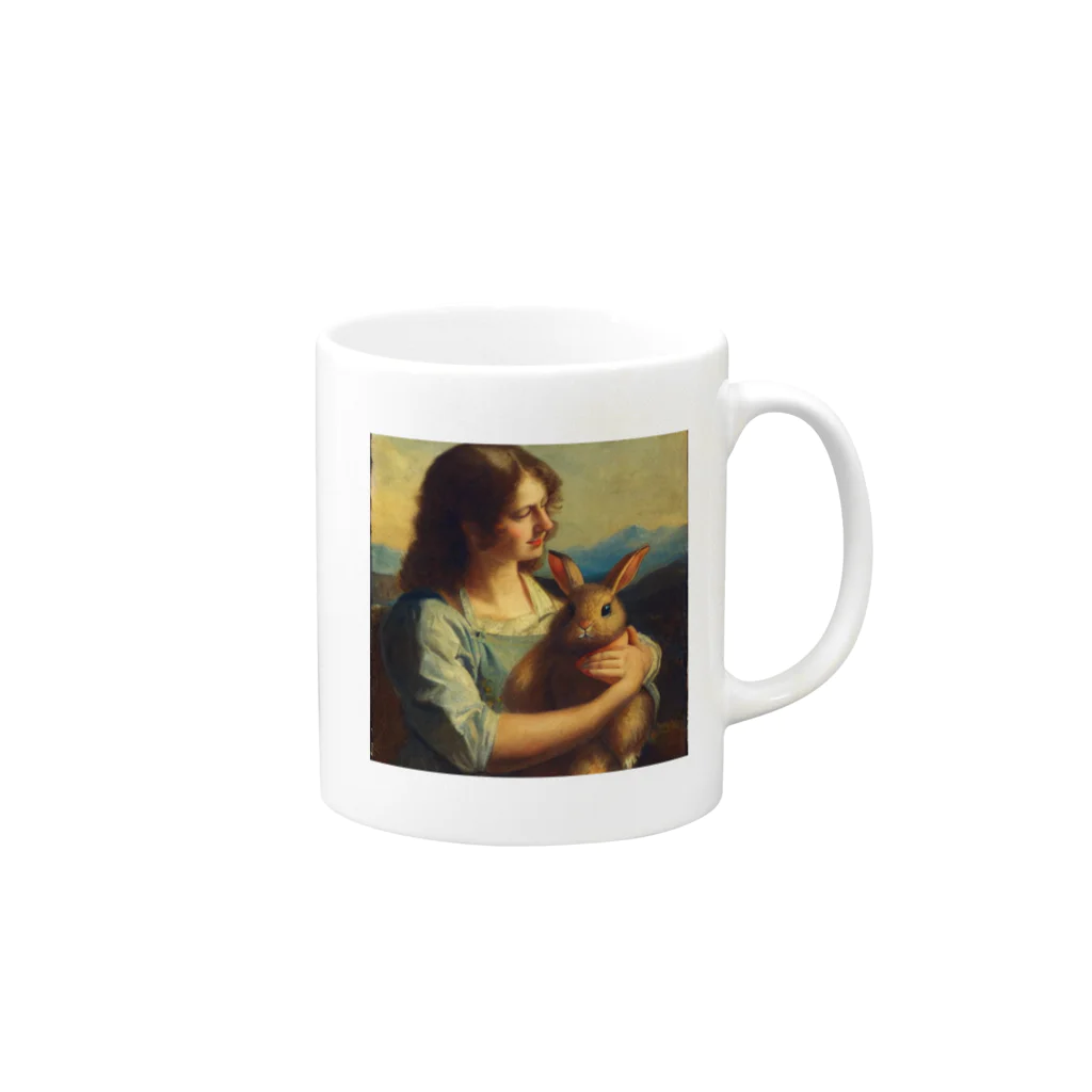 わたし・ザ・つぐのウサギを抱く女 Mug :right side of the handle