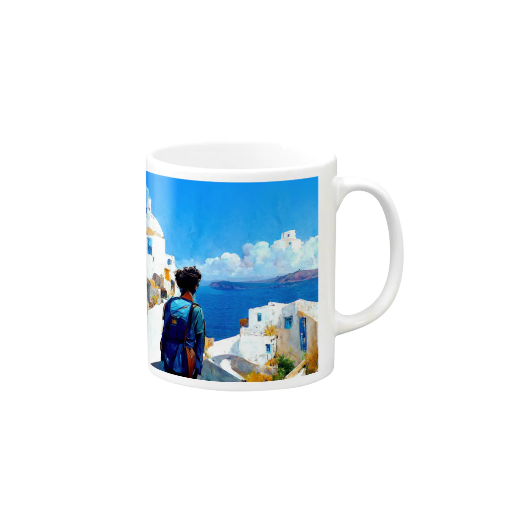 midjourney_travelerのサントリーニ島 Mug :right side of the handle