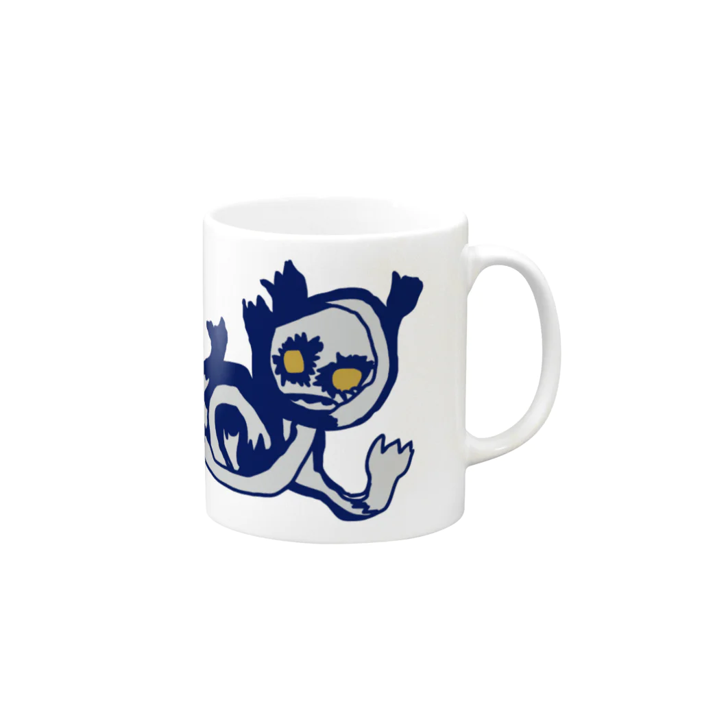 生モッツアレラ刺身のアート商品の飛翔する猫マグカップ Mug :right side of the handle