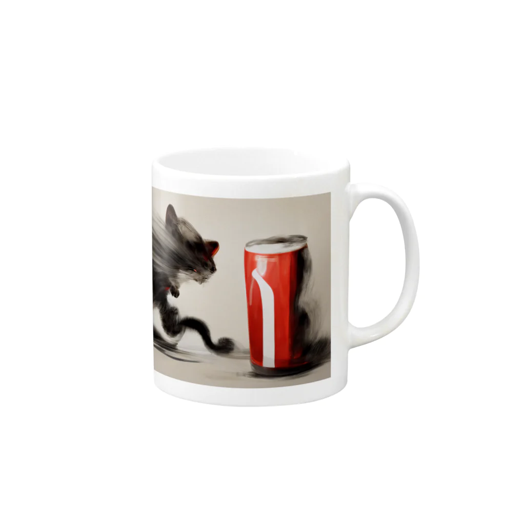 ハルいちLabの躍動感のある猫とコーラ Mug :right side of the handle