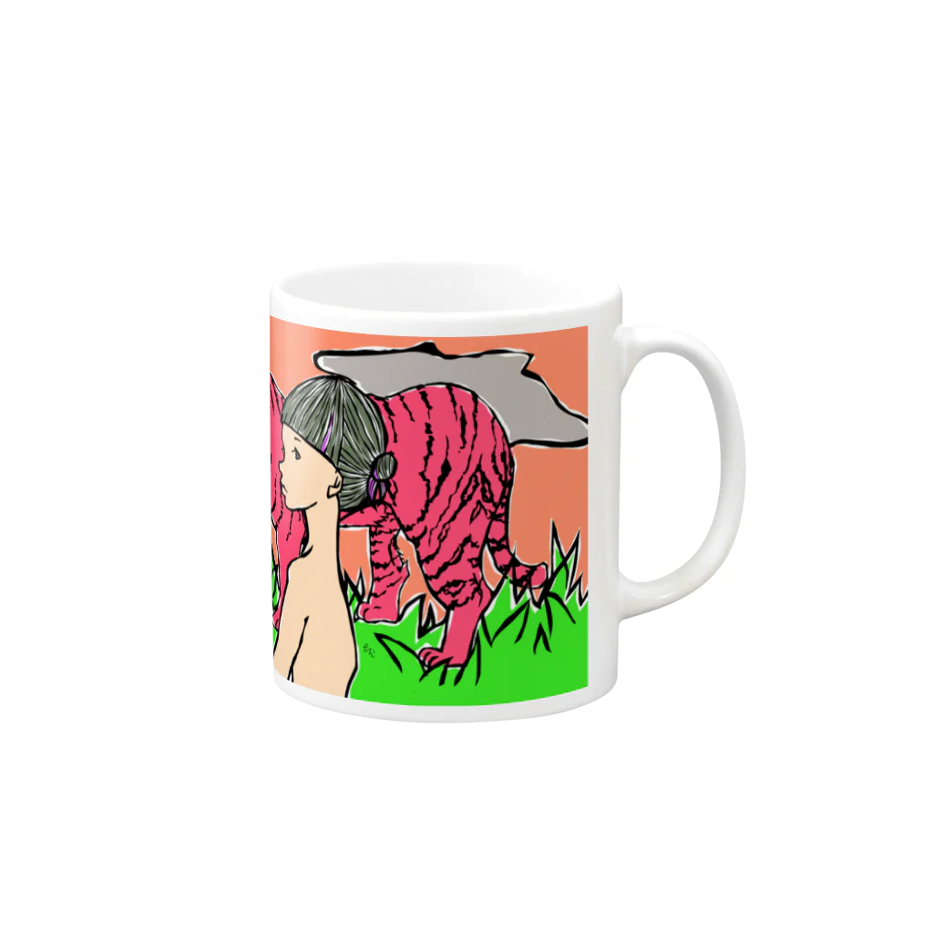 yamamotoeriのヤマモトエリ　少女(虎) Mug :right side of the handle