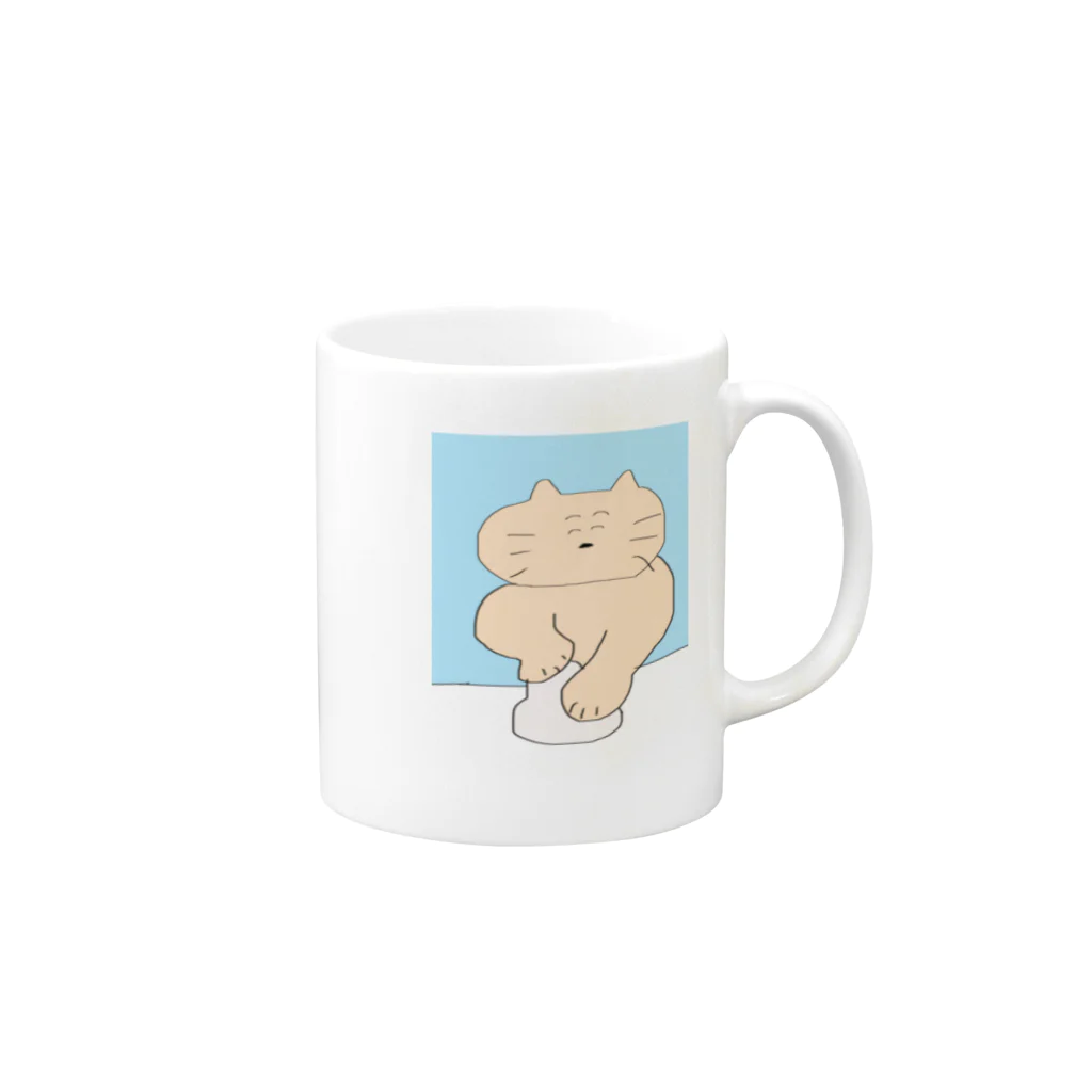 MKQCの粘土をこねるねこ Mug :right side of the handle