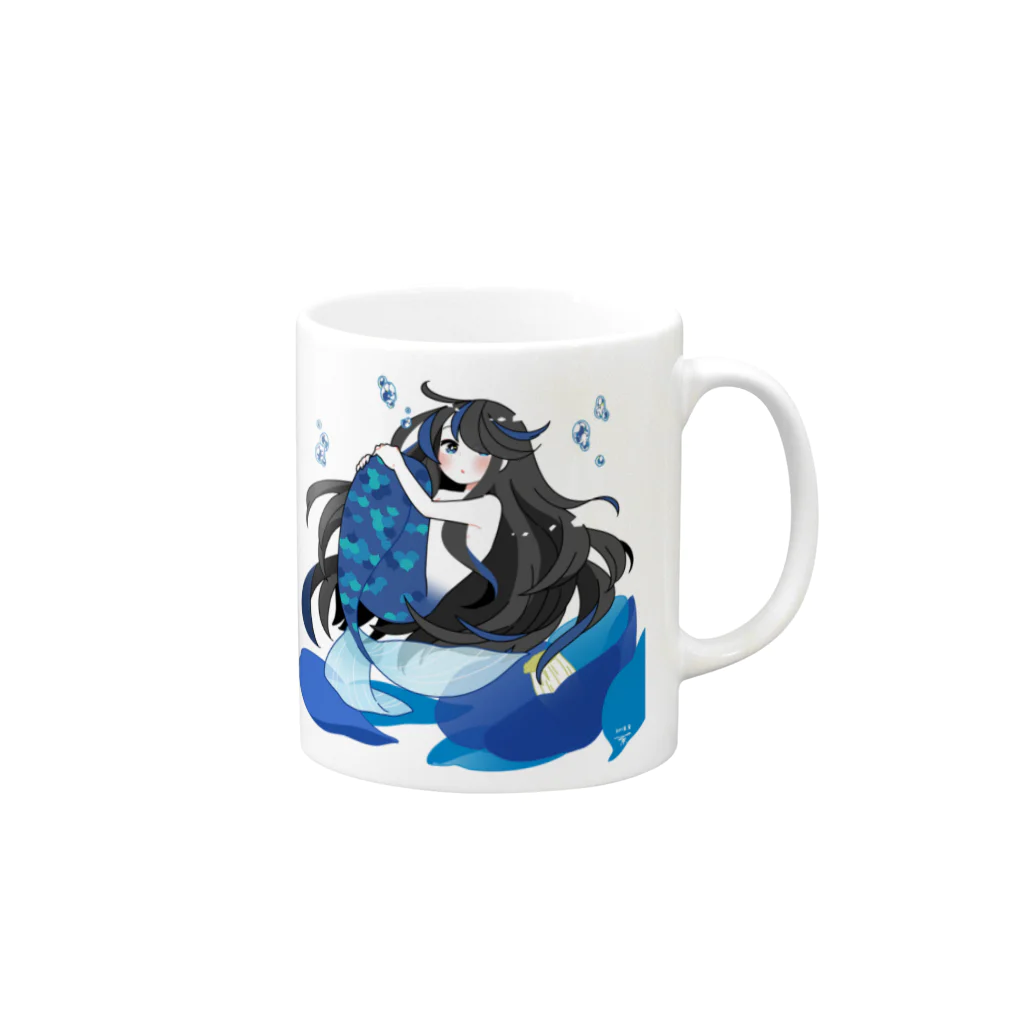 一束の青い椿から生まれた人魚 Mug :right side of the handle