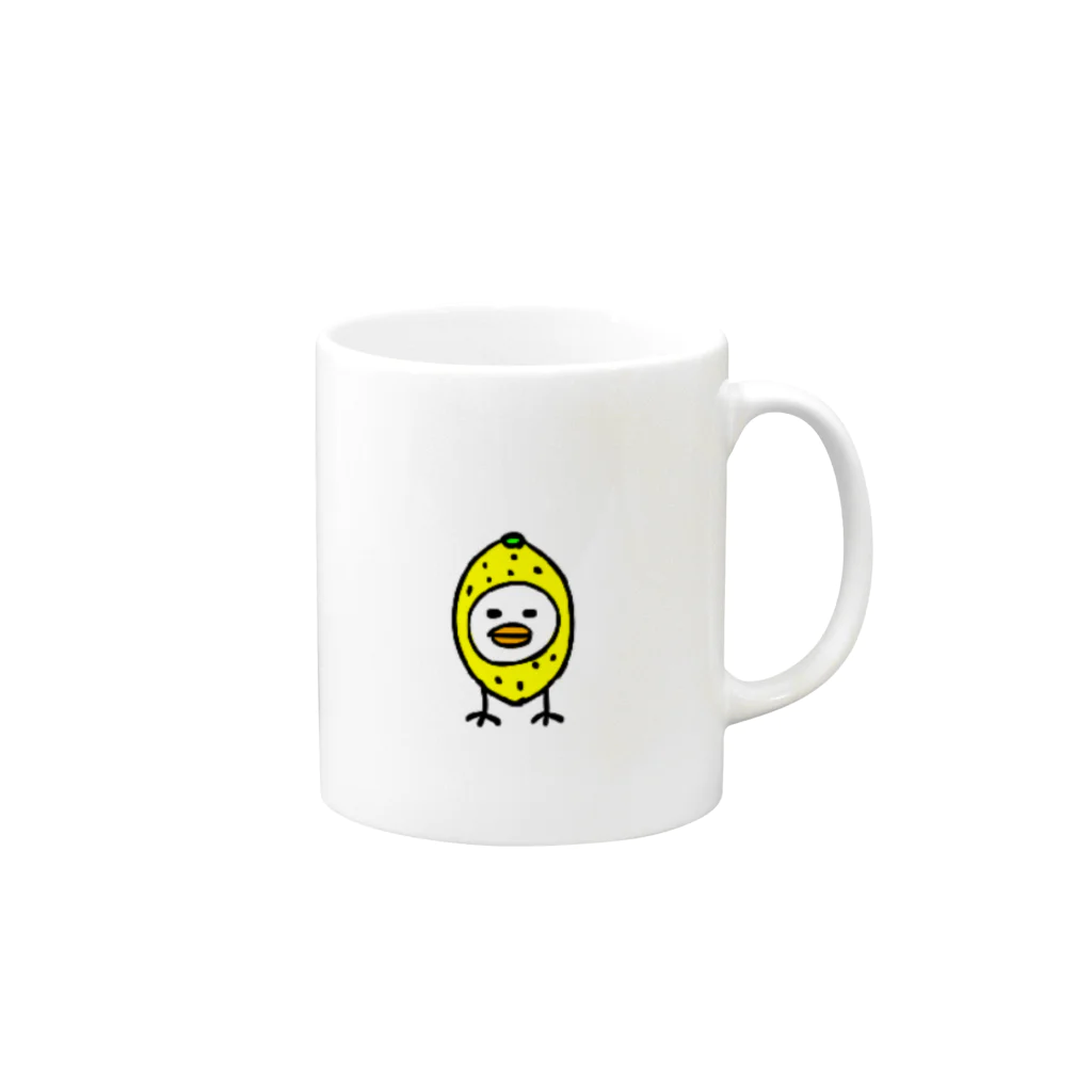 TOM GLASSESのレモンを被った鳥(神妙な表情) Mug :right side of the handle