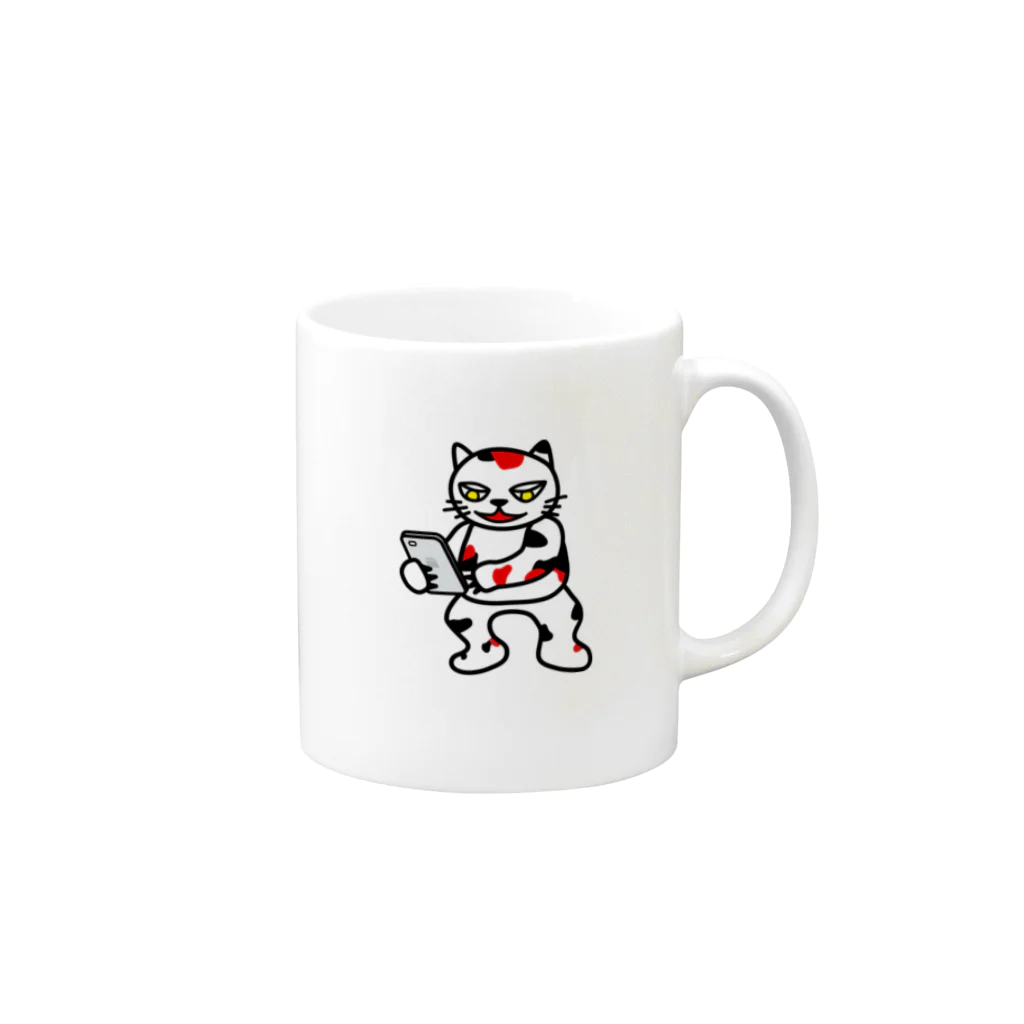 ナウい6Tショップの【前田デザイン室 ニャン-T プロジェクト】じゃみぃスマホ大好き Mug :right side of the handle