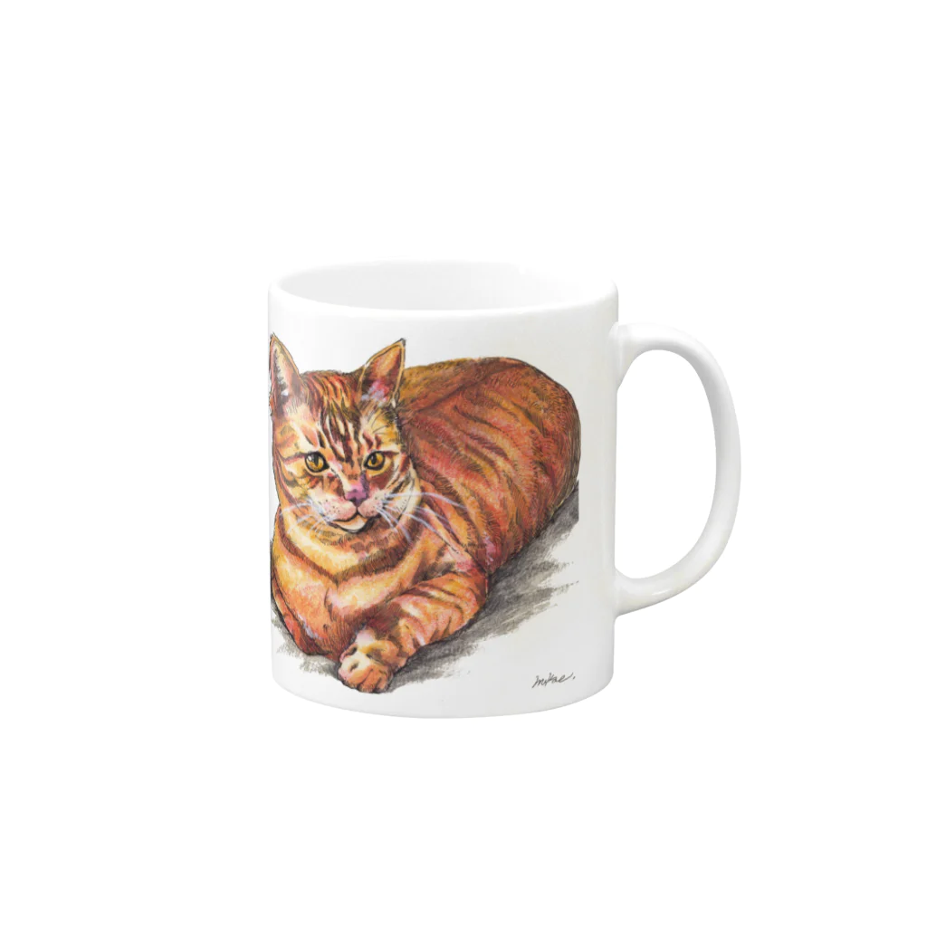 Ooazamukae stationeryの落ち着いた茶トラ猫 Mug :right side of the handle