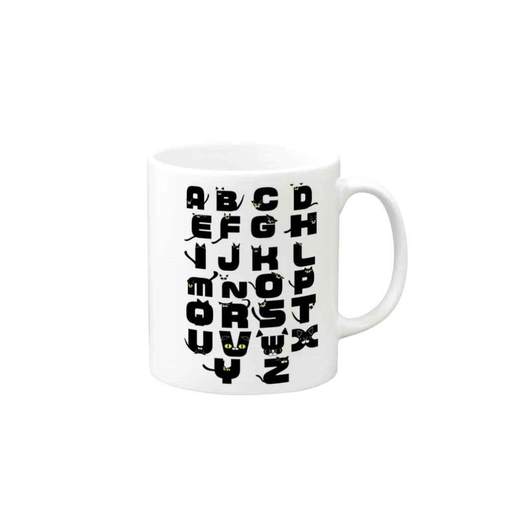 かわいいにゃんことワンコの絵のお店のクロネコABC  Mug :right side of the handle