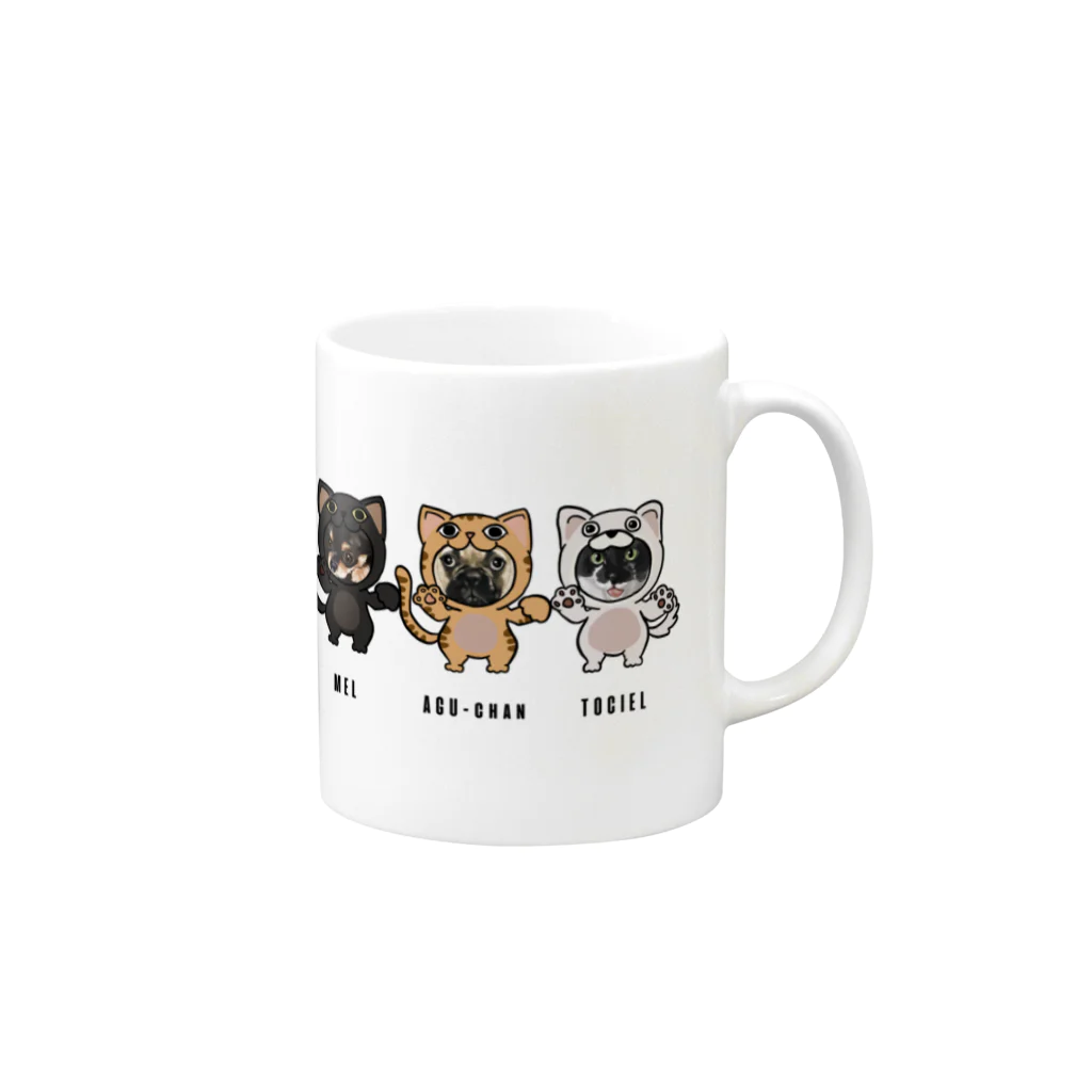 みきぞーん｜保護猫 ミッキー画伯と肉球とおともだちのBu-chan mel  agu-chan Tociel Mug :right side of the handle