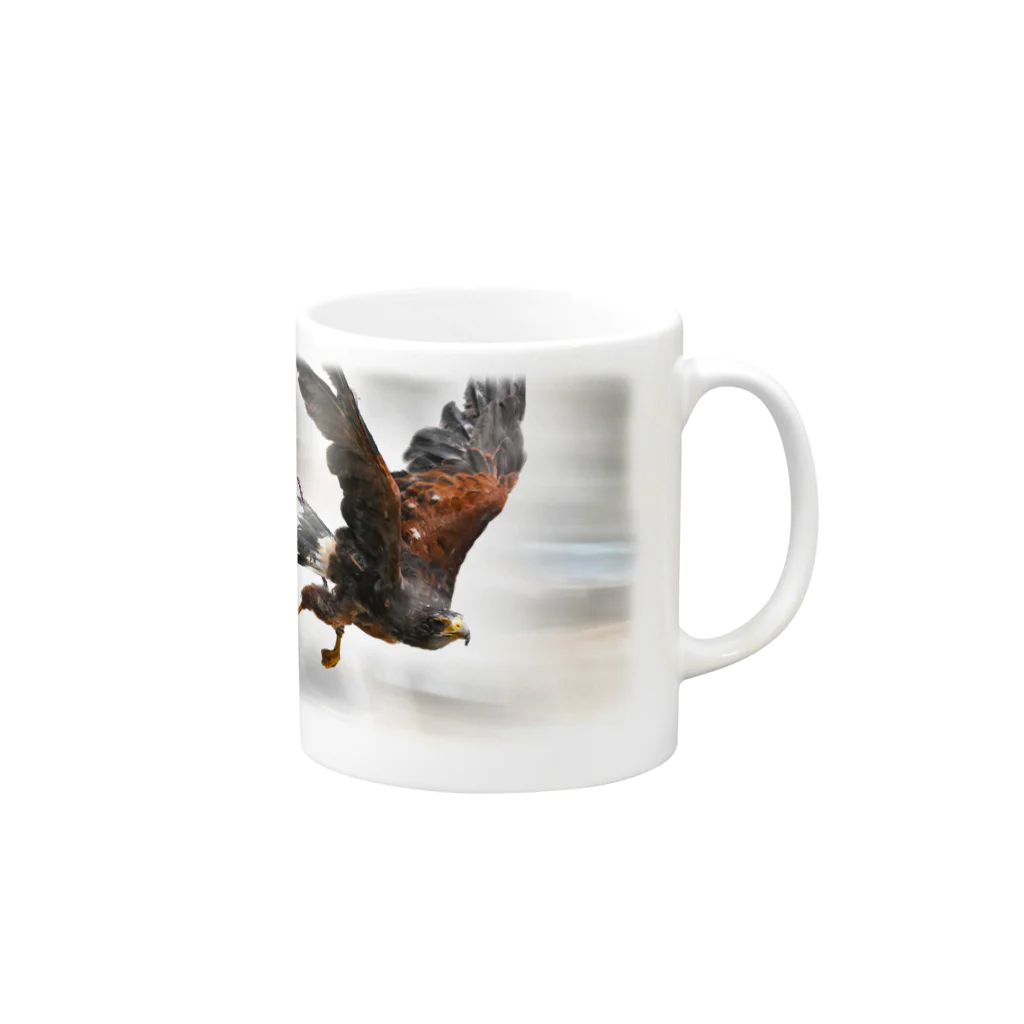 猛禽とインコの猛禽のハリスホーク（背景付き） Mug :right side of the handle