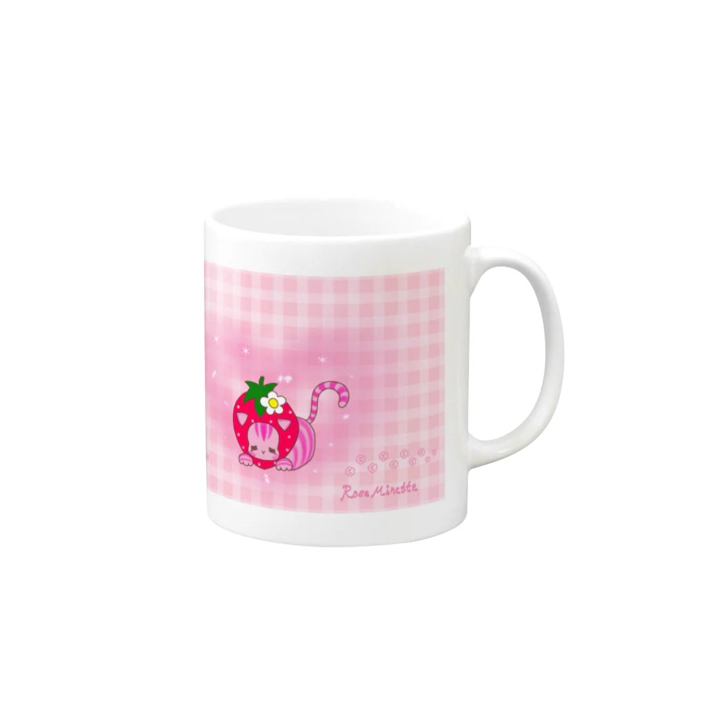 Rose Minette (ロゼ ミネット)の苺ネコのキャンディ🍓 Mug :right side of the handle