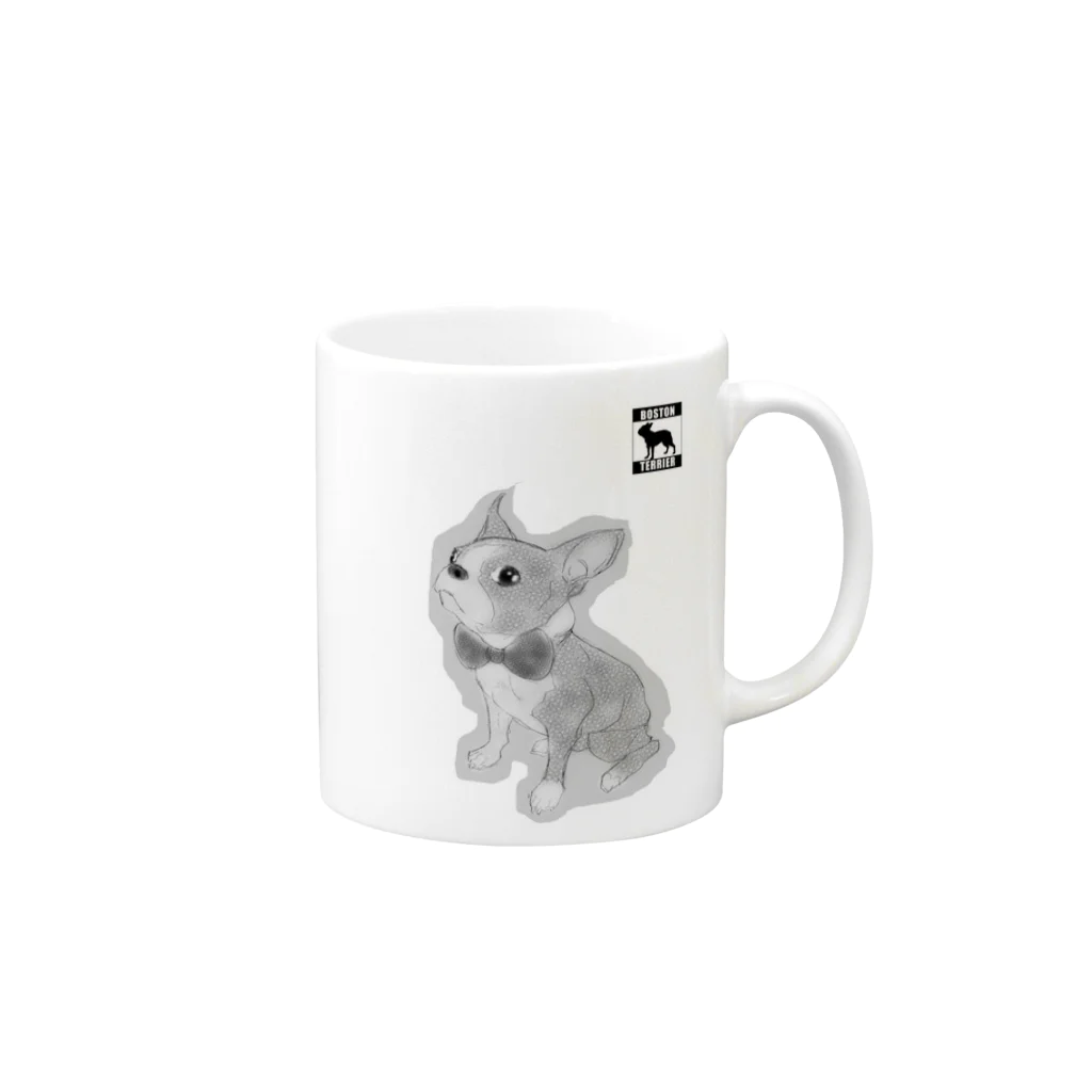 かわいいにゃんことワンコの絵のお店のぼすとんテリあ Mug :right side of the handle