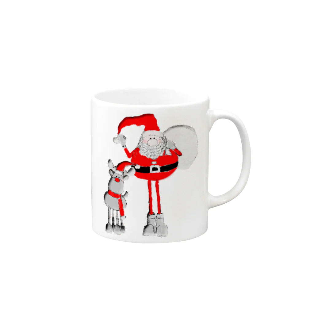 ポンコツリーナのお店のSanta＆Rudolph(モノトーン×赤) Mug :right side of the handle