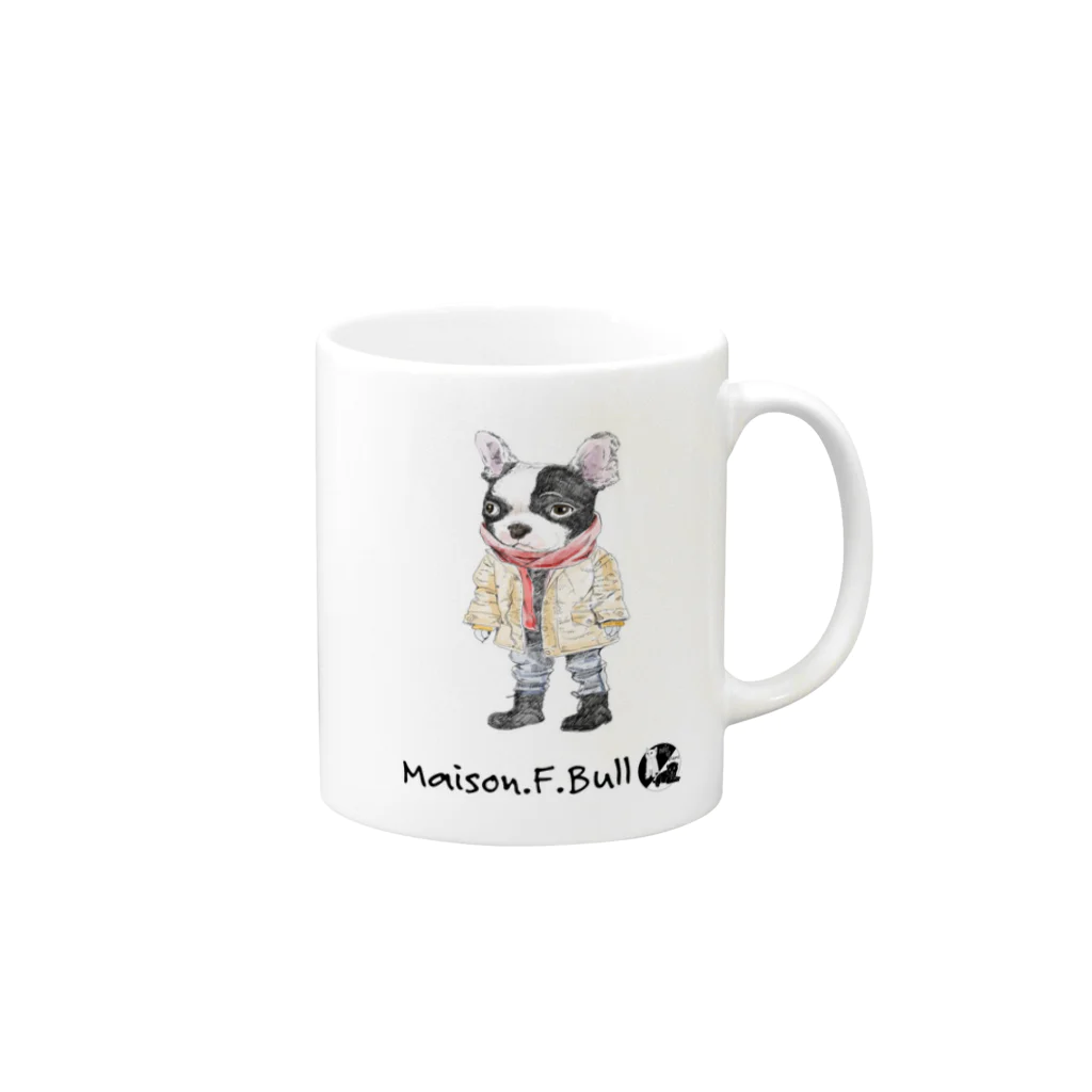 かわいいにゃんことワンコの絵のお店のメイソン.F.ブル Mug :right side of the handle