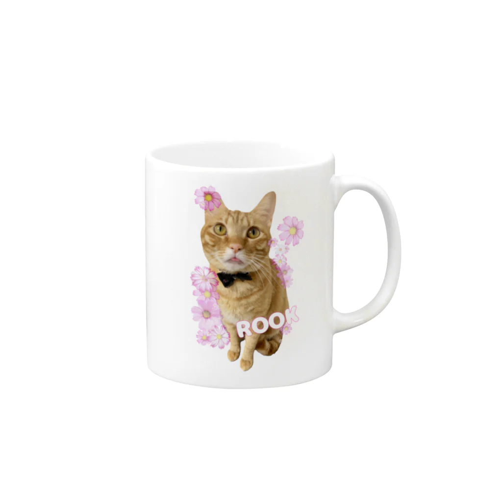 ルークとリオンの保護猫ルーク×フラワー Mug :right side of the handle