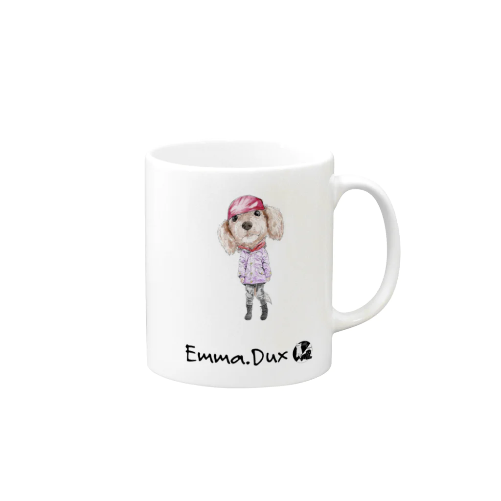 かわいいにゃんことワンコの絵のお店のエマ.ダックス Mug :right side of the handle