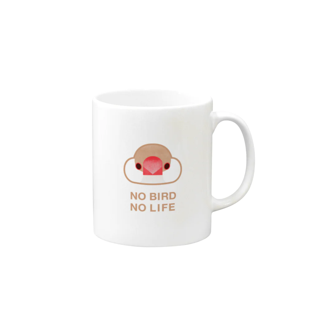 MochishopのNO BIRD NO LIFE クリーム文鳥マグカップ マグカップの取っ手の右面