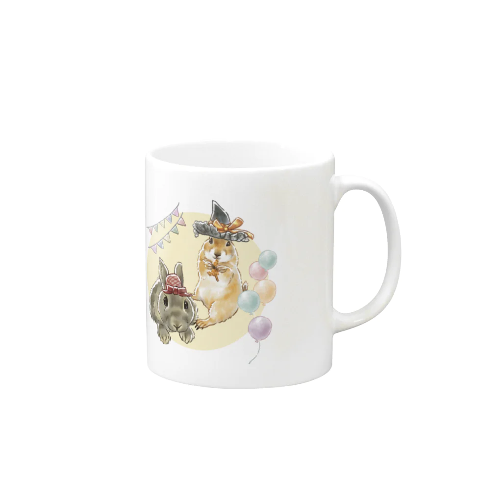 卯月まめのもふもふイラスト屋さんの11.Pyonpyonmaru & Donbei Mug :right side of the handle