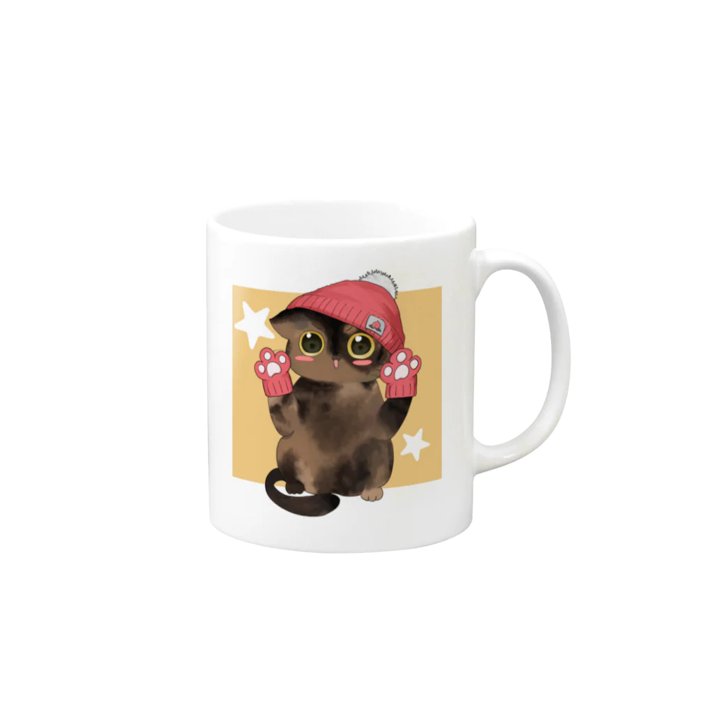 ねこほうチャンネル公式グッズの冬手袋モモちゃん Mug :right side of the handle