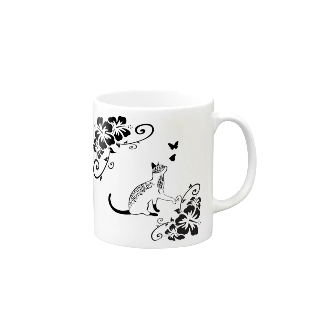 mouthの猫(トライバルデザイン) Mug :right side of the handle