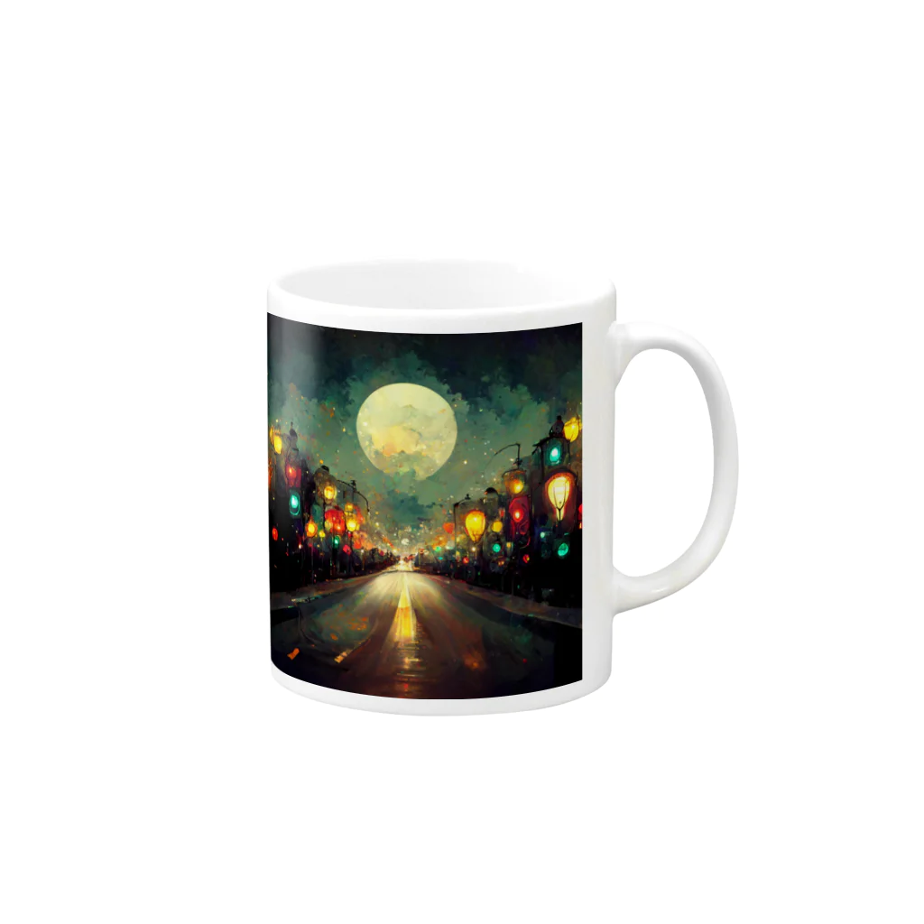 between 01のMoon & Lights / 月と街灯 Mug :right side of the handle