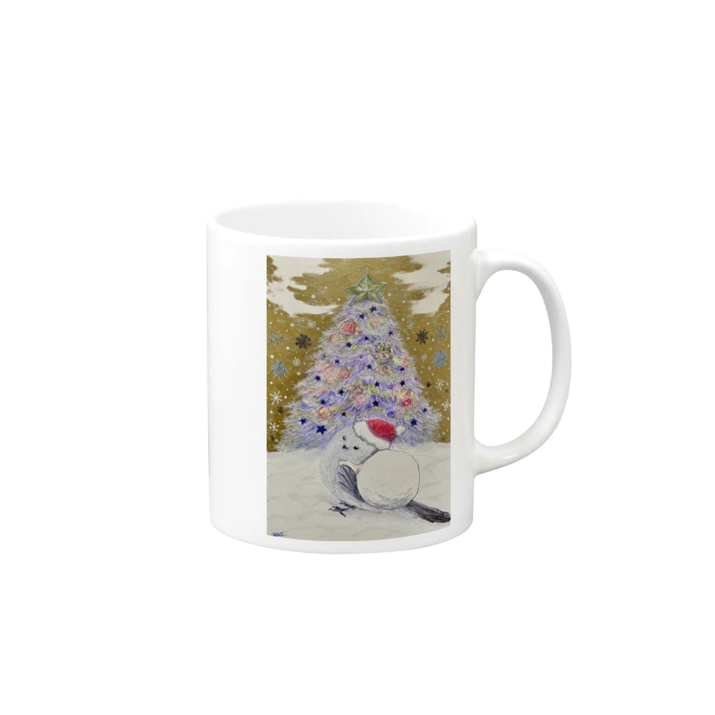 kerokoro雑貨店のシマエナガのメリークリスマス Mug :right side of the handle