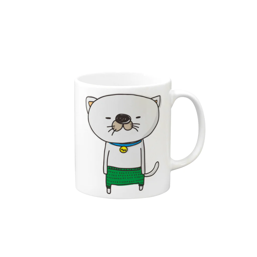 キャラクターショップ　by　サカモトケンジの毛糸のパンツをはいた猫 Mug :right side of the handle