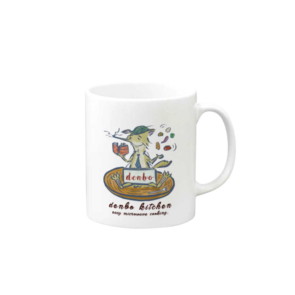 でんぼの簡単レンジ料理YouTubeの料理好きなキツネくん Mug :right side of the handle