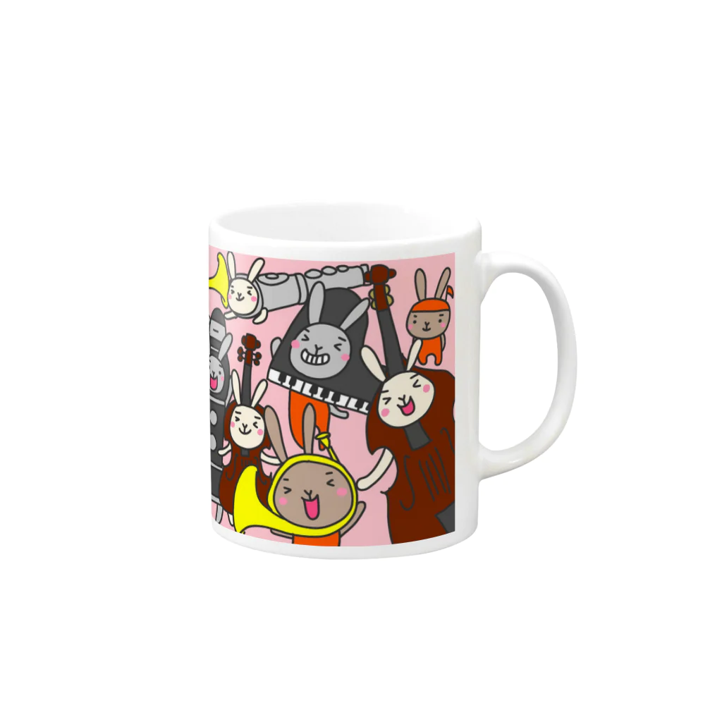 オダミヨのうさうさがっきマグカップ ピンク Mug :right side of the handle