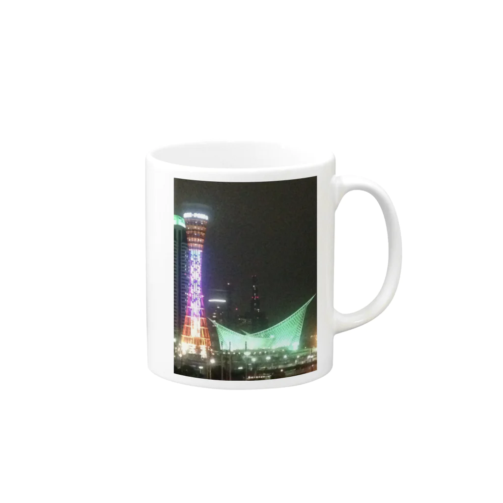 OliveGardenのポートタワーの夜景 Mug :right side of the handle