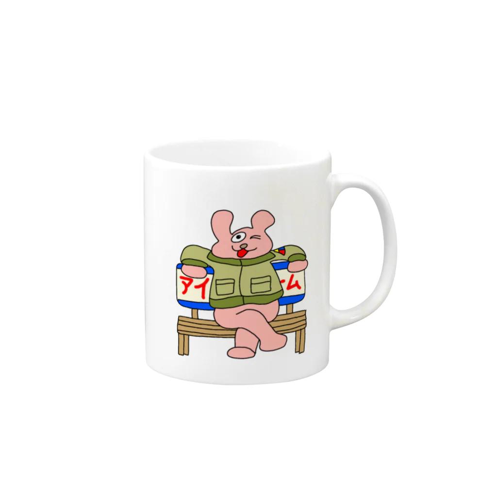 須田ふくろうのレトロ感漂うジャケットうさぎ「ジャケうさ」 Mug :right side of the handle