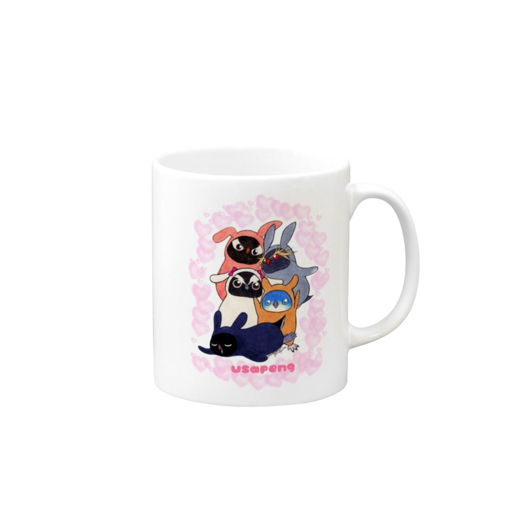 ヤママユ(ヤママユ・ペンギイナ)のうさぺん。(ハートフレーム) Mug :right side of the handle