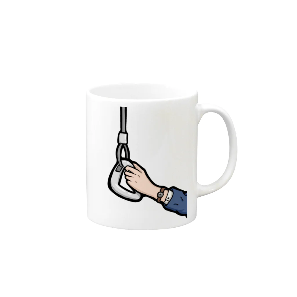 衣紋掛け✖︎ハンガーの満員電車掴む吊り革 Mug :right side of the handle