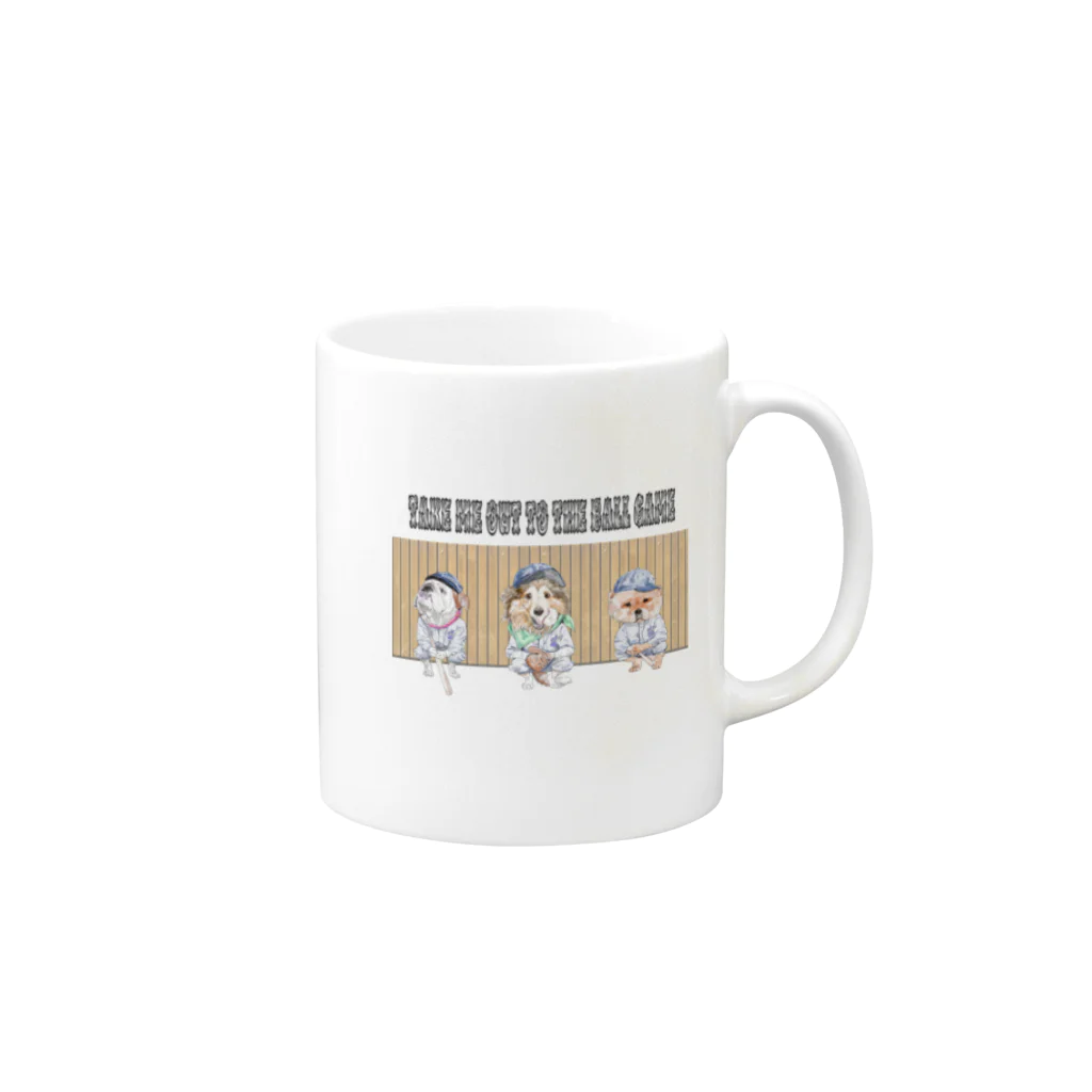 かわいいにゃんことワンコの絵のお店のわんこリーグ Mug :right side of the handle