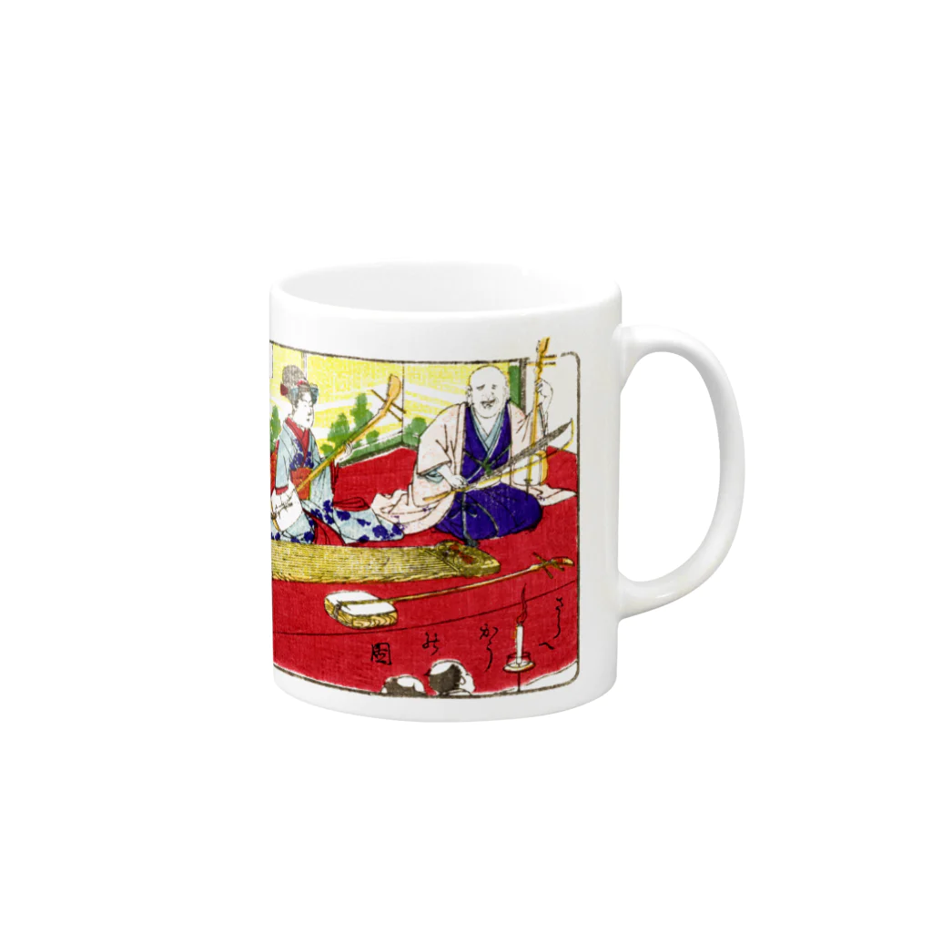 地歌箏曲グッズのお店の三曲合奏の図（背景無地ver） Mug :right side of the handle