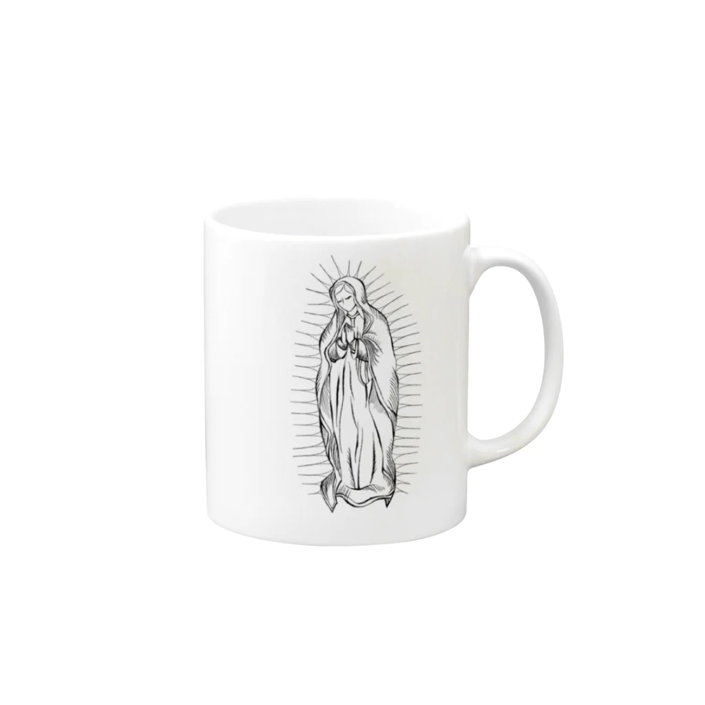 みんとオペレーターの聖母マリア　デザイン　前面タイプ　線画デザイン マグカップの取っ手の右面
