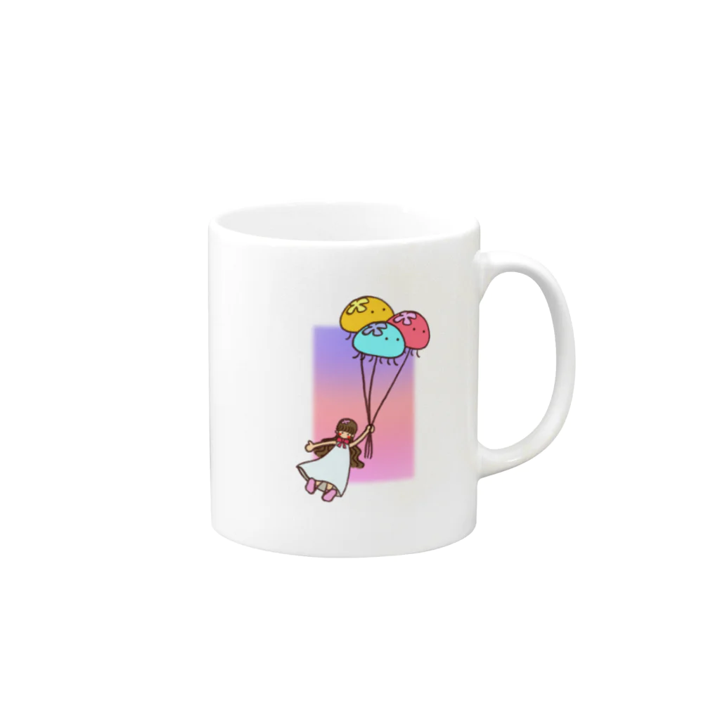 クラゲ大好きイラスト作家🪼ころもち杏@きのくら屋のクラゲ風船と女の子 マグカップの取っ手の右面