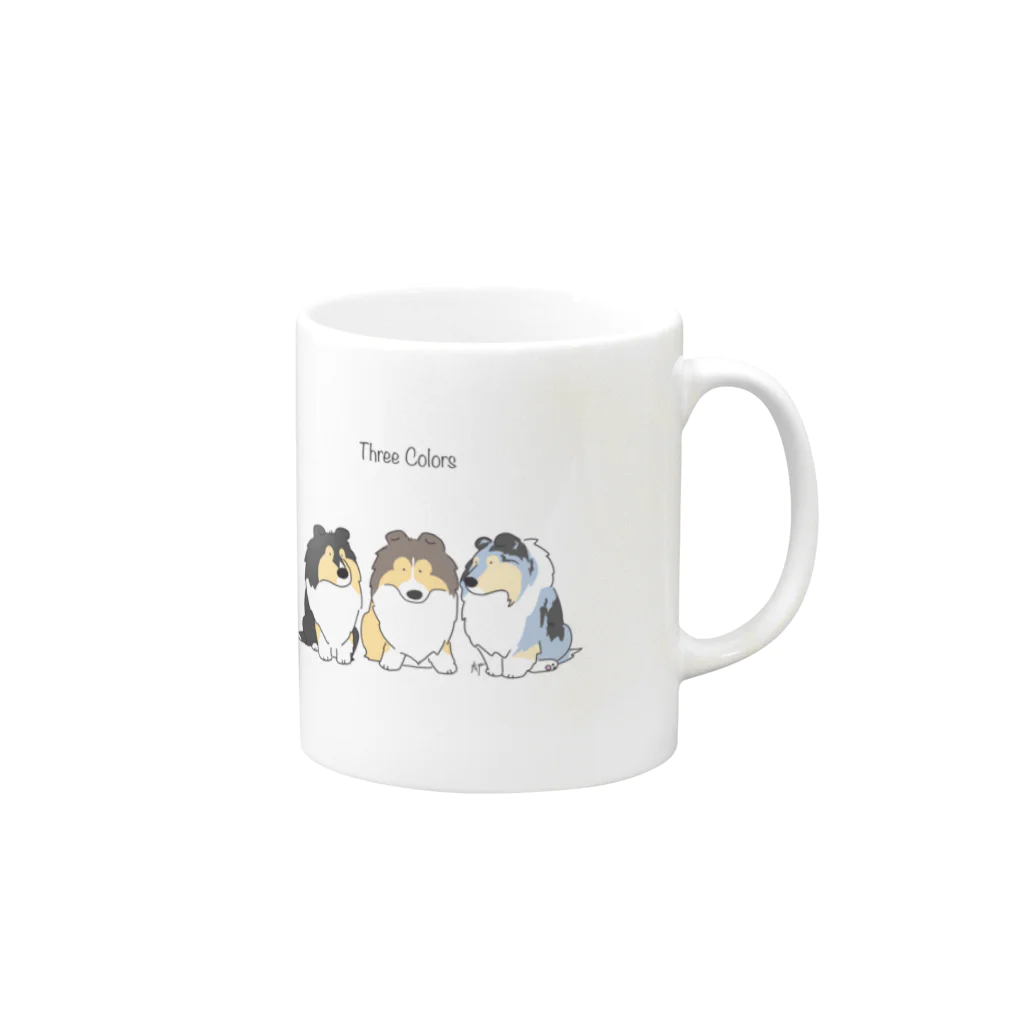 しぇるーのの3色のシェルティ Mug :right side of the handle