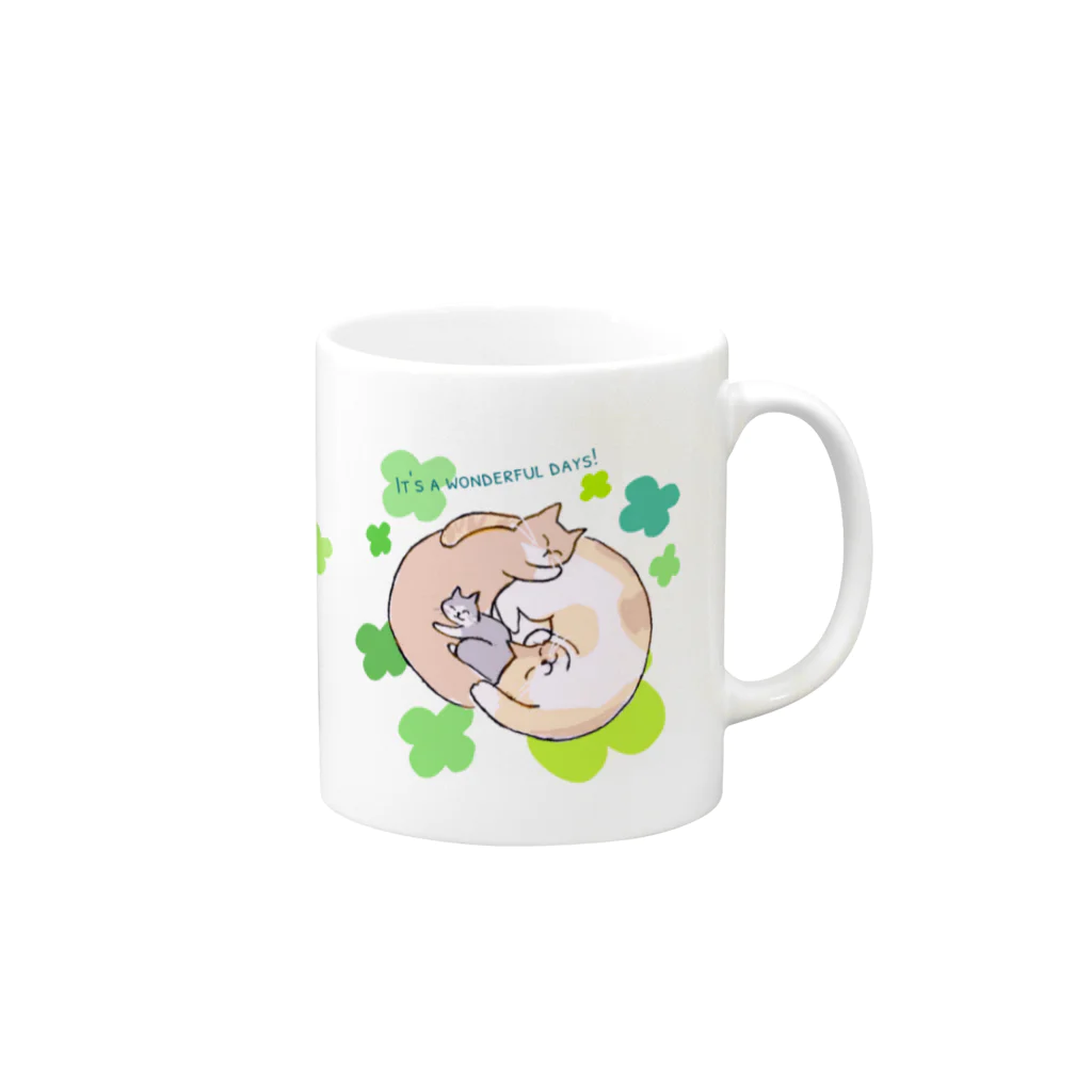 SHINOBU LABORATORY.の3にゃんず(Clover) Mug :right side of the handle