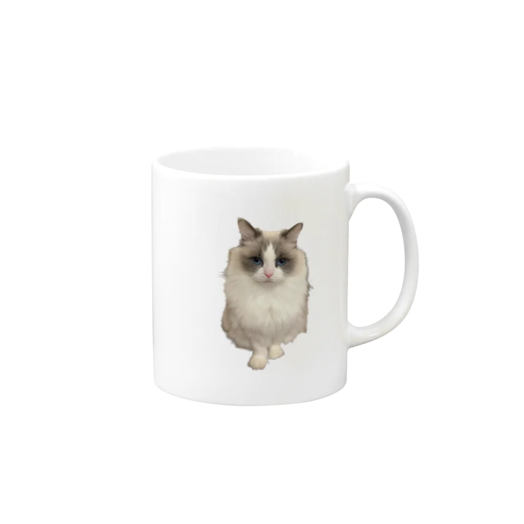 のん。-猫のいる暮らし-のおすわりのんちゃん Mug :right side of the handle